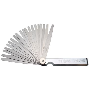 3083 Tarpų matuoklis 20 ašmenų, 0,05-1 mm T2 I 100 mm gylio BGS
