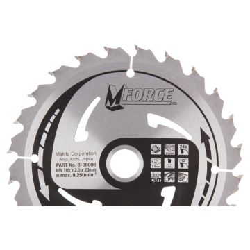 T.C.T. Medienos pjūklo diskas 165X2X20mm 15° T24 M-FORCE