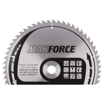 T.C.T. Medienos pjūklo diskas 355X3X30mm 20° T60 MAKFORCE