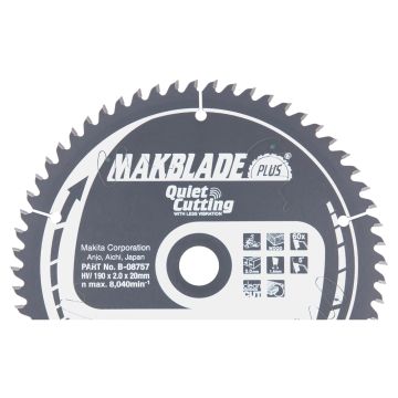 T.C.T. Medienos pjūklo diskas 190X2X20 mm 5° T60 MAKBLADE PLUS