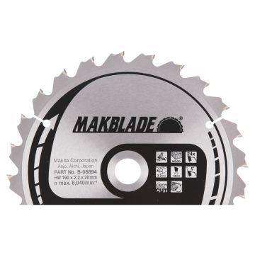 T.C.T. Medienos pjūklo diskas 190X2,2X20 mm 5° T24 MAKBLADE