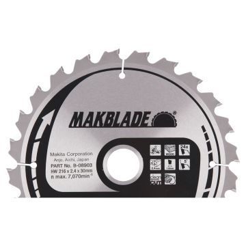 T.C.T. Medienos pjūklo diskas 216X2,4X30 mm 5° T24 MAKBLADE