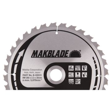 T.C.T. Medienos pjūklo diskas 260X2,3X30 mm 5° T32 MAKBLADE