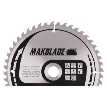 T.C.T. Medienos pjūklo diskas 190X2,2X20 mm 5° T48 MAKBLADE