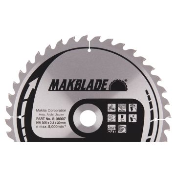 T.C.T. Medienos pjūklo diskas 305X2,3X30 mm 5° T40 MAKBLADE