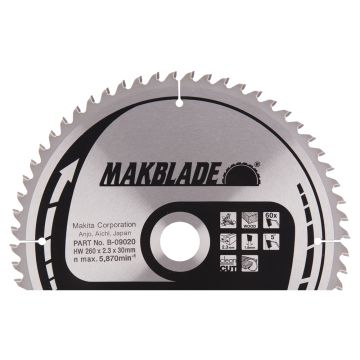T.C.T. Medienos pjūklo diskas 260X2,3X30 mm 5° T60 MAKBLADE