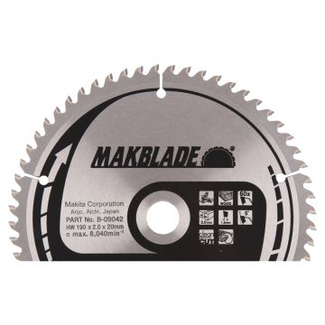 T.C.T. Medienos pjūklo diskas 190X2X20mm 5° T60 MAKBLADE