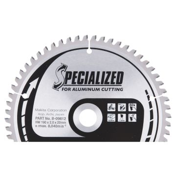 T.C.T. Aliuminio staklių pjūklo diskas 190X2X20mm -5° T60 SPECIALIZUOTAS aliuminiui