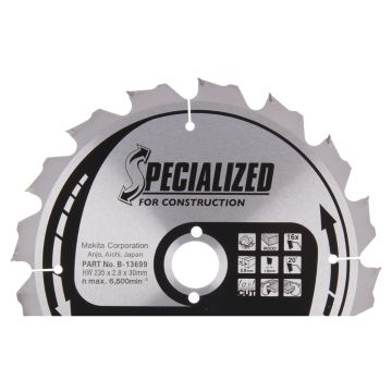 T.C.T. Medienos vinių pjūklas 235X2.8X30mm 20° T16 SPECIALIZUOTAS statyboms