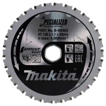 T.C.T. Metalo pjūklas 136X1.1X20mm 0° T30 EFFICUT METAL