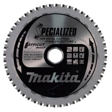 T.C.T. Metalo/nerūdijančio plieno pjūklo diskas 150X1.1X20mm 0° T48 EFFICUT METAL