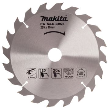 T.C.T. Medienos pjūklo diskas 235X2.4X30mm 20° T20 Standartinis medienos pjūklas