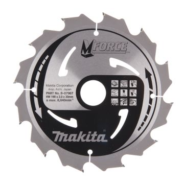 T.C.T. Medienos pjūklo diskas 190X2X30mm 15° T12 M-FORCE