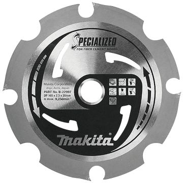 T.C.T. Pluoštinio cemento plokščių žoliapjovė 165X2.3X20 mm 12° T4 SPECIALIZUOTA pluoštinio cemento plokštėms