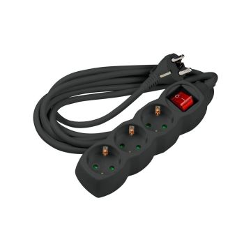 3-vietīgs  pagarinātājs ar zem. un slēdzi 3*1.5mm2  5m melns