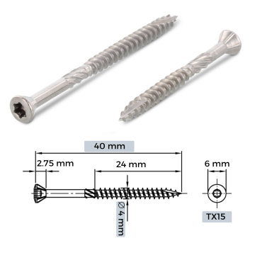 4x40/24 Apdares dēļu skrūve  tx15 A4 (200gb)