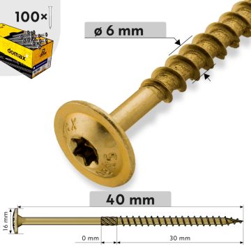 6x40 koka konstrukciju skrūve, torx ar flanca galvu T30 (100)