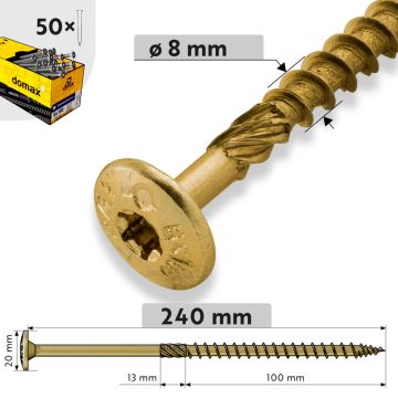 Medinių konstrukcijų varžtas su flanšine galvute, 8 mm x 240 mm, 50gb